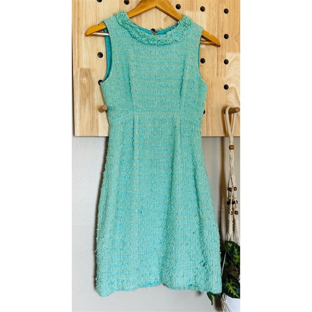 Kate Spade Terri Boucle Aqua Tweed Sheath Dress Size 0 Sleeveless Spring - Picture 3 of 10
